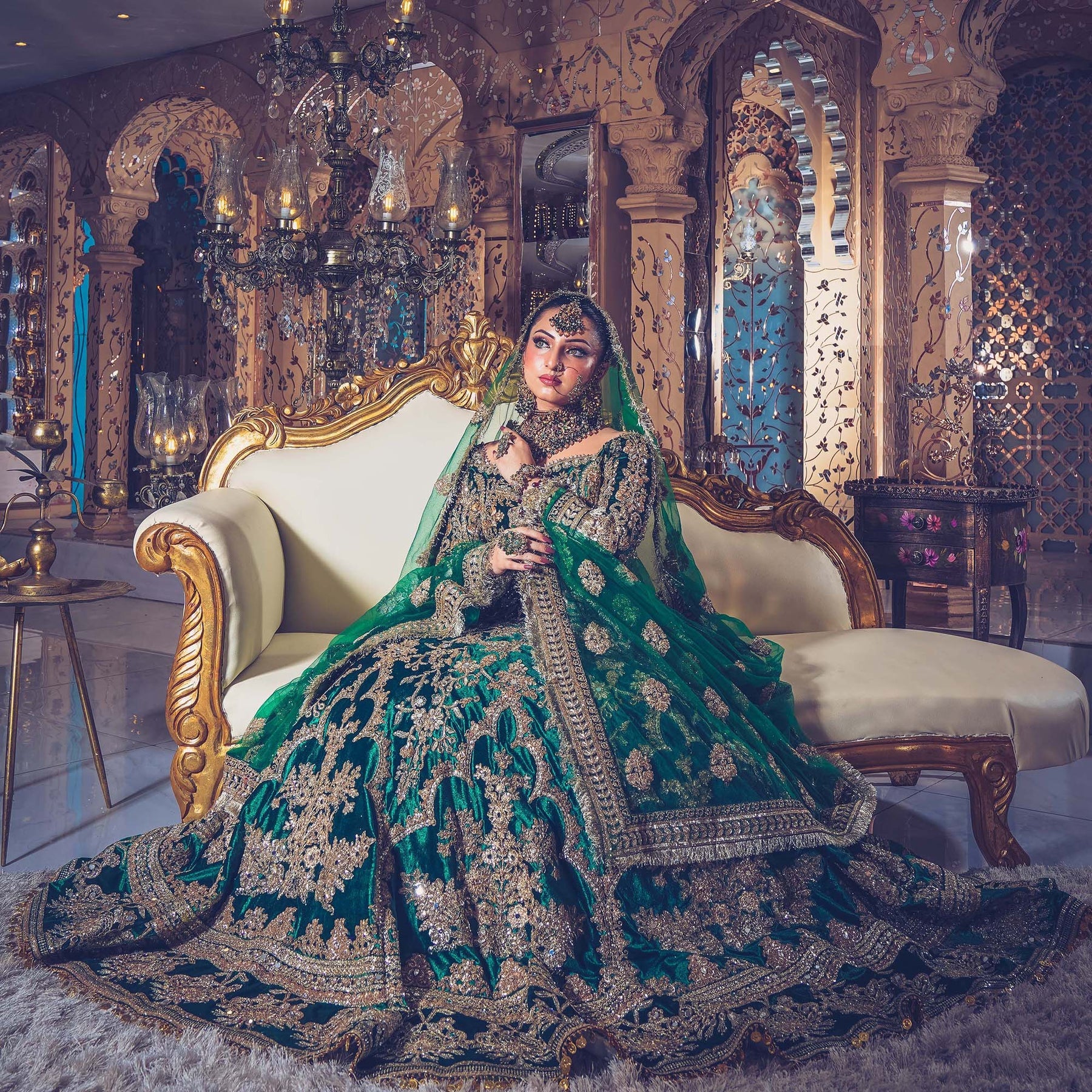 alex midi dress in emerald green Pastel Green Jaal Mukesh Embroidered Designer Gown main image 0